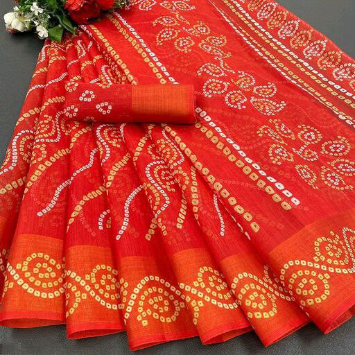 Zarina Bandhej Cotton Red Saree By Ivaara | Best Option For Gifting.